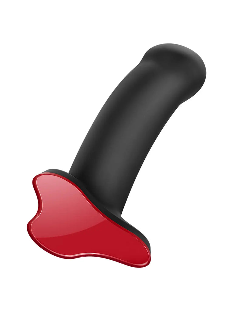 Angled view of the black FUN FACTORY Amor highlighting its rounded tip and streamlined shaft
