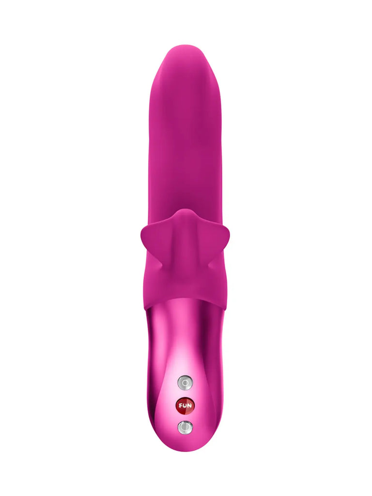 FUN FACTORY Bi Stronic Fusion in magenta front view with smooth silicone finish, external arm and easy-to-use control buttons.