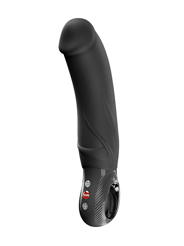 Black FUN FACTORY Big Boss G5 XL vibrator with a curved silicone shaft and ergonomic LOOP handle