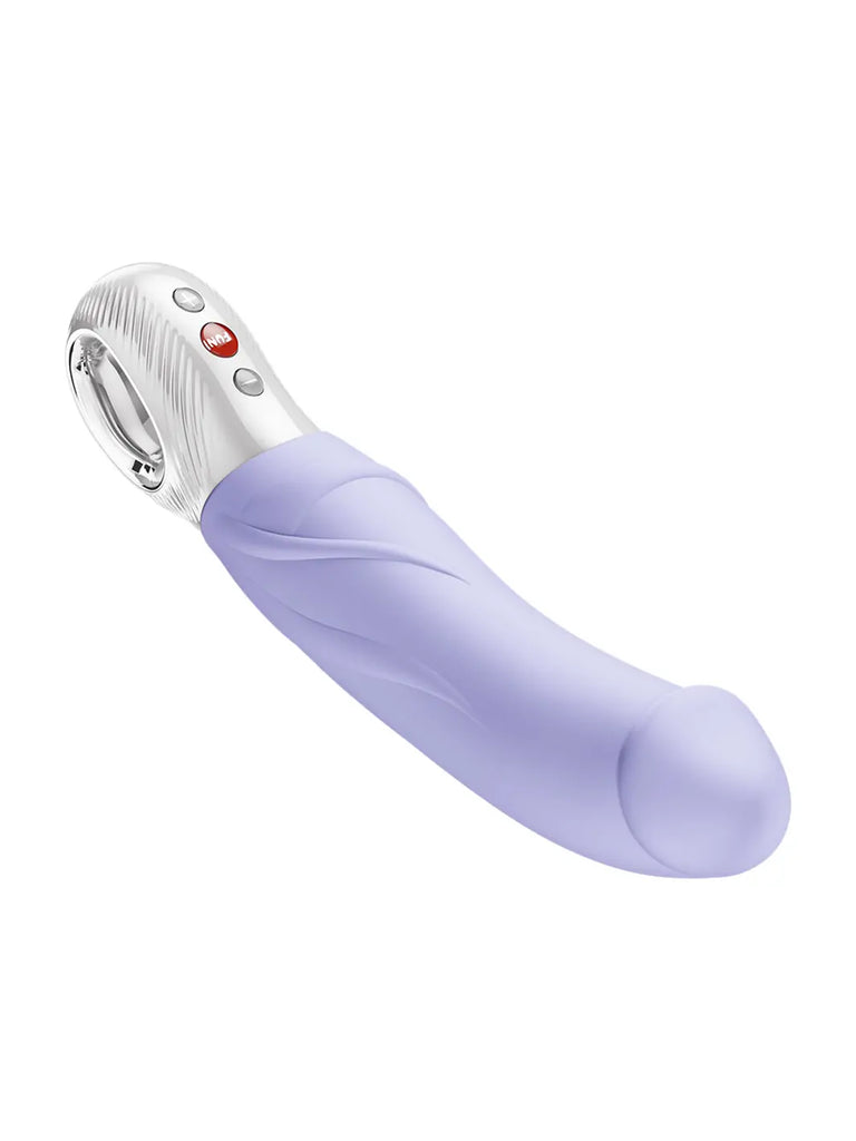 Angled view of the lilac FUN FACTORY Big Boss G5 highlighting its smooth silicone shaft and sculpted head
