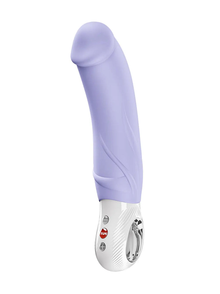 Lilac FUN FACTORY Big Boss G5 XL vibrator with a flexible curved shaft and white LOOP handle