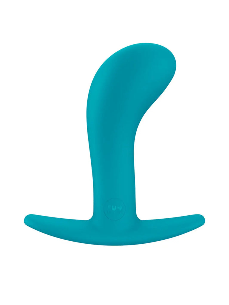 Aquamarine FUN FACTORY Bootie Large silicone plug with a smooth curved shaft and broad flared base