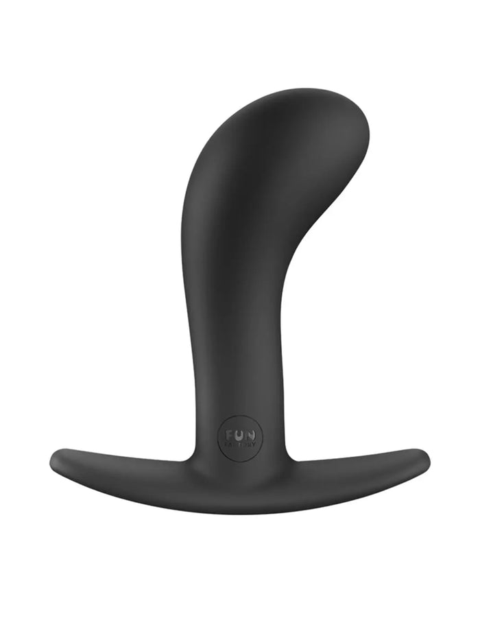 Black FUN FACTORY Bootie Large silicone plug with a generous curved shaft and wide flared safety base