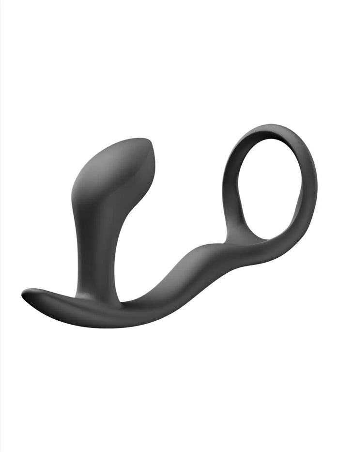 FUN FACTORY Bootie Ring in black main view showing the curved silicone plug and flexible ring design.