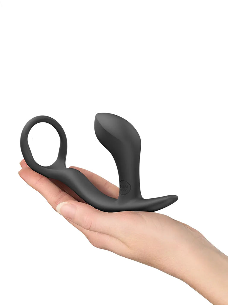 FUN FACTORY Bootie Ring in black shown with retail packaging and premium silicone finish.