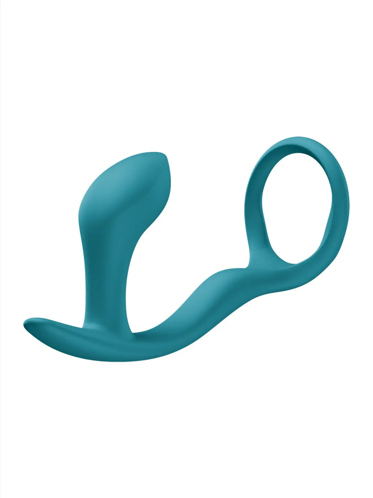 FUN FACTORY Bootie Ring in aquamarine main view showing the curved silicone plug and flexible ring design.
