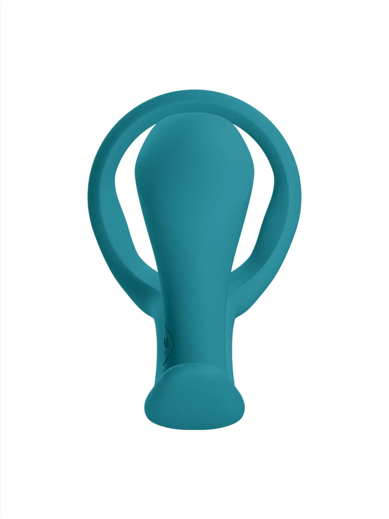 FUN FACTORY Bootie Ring in aquamarine front view with smooth silicone finish and looped ring detail.