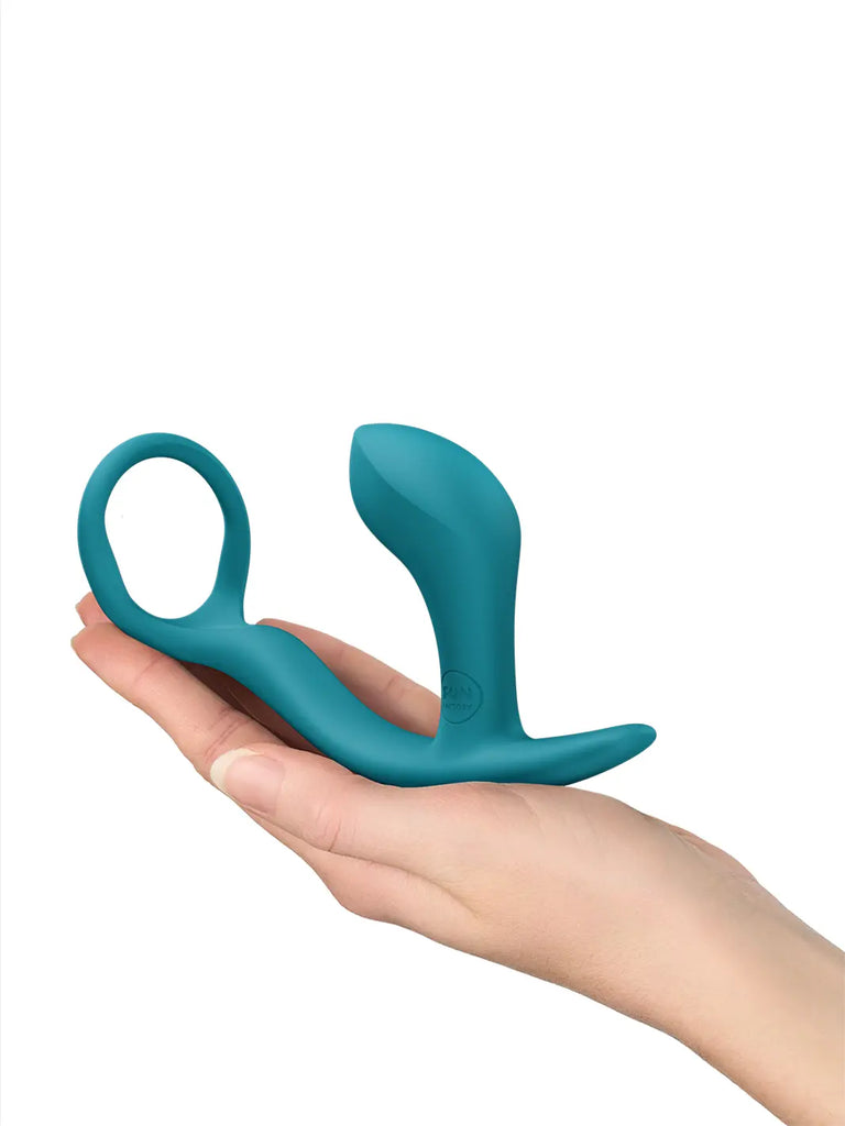 FUN FACTORY Bootie Ring in aquamarine shown with retail packaging and premium silicone finish.