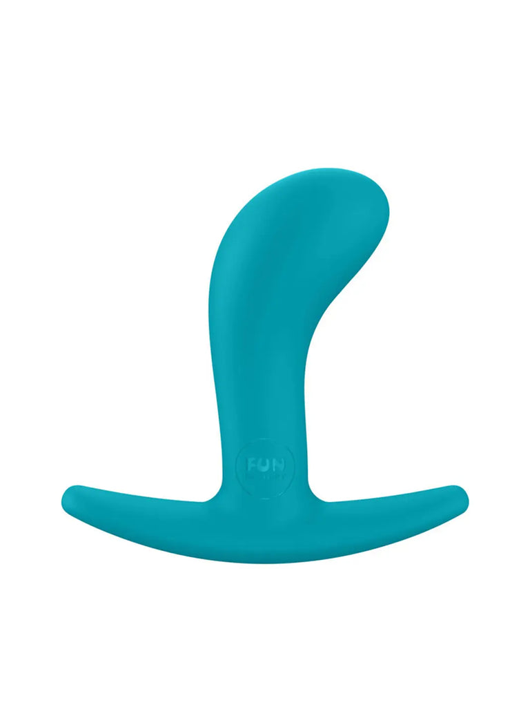 Aquamarine FUN FACTORY Bootie Small silicone plug with a smooth curved shaft and flared base