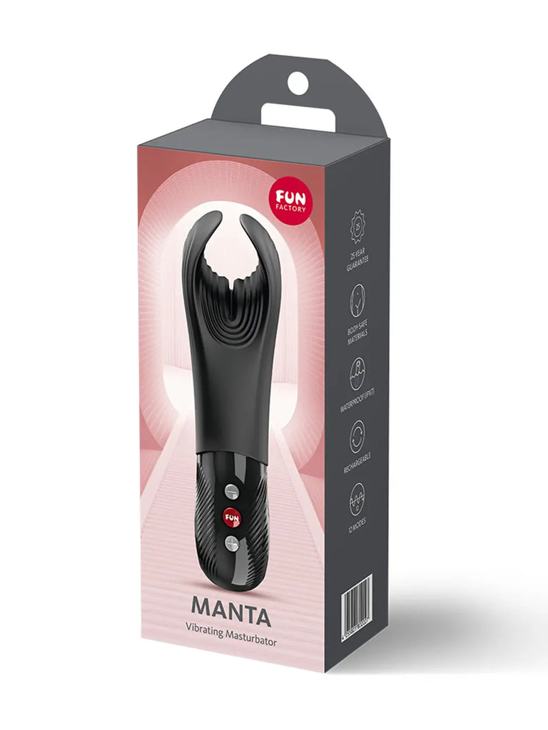 FUN FACTORY Manta black retail packaging front view with product image.