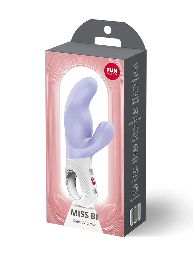 Lilac FUN FACTORY Miss Bi shown beside its branded retail box