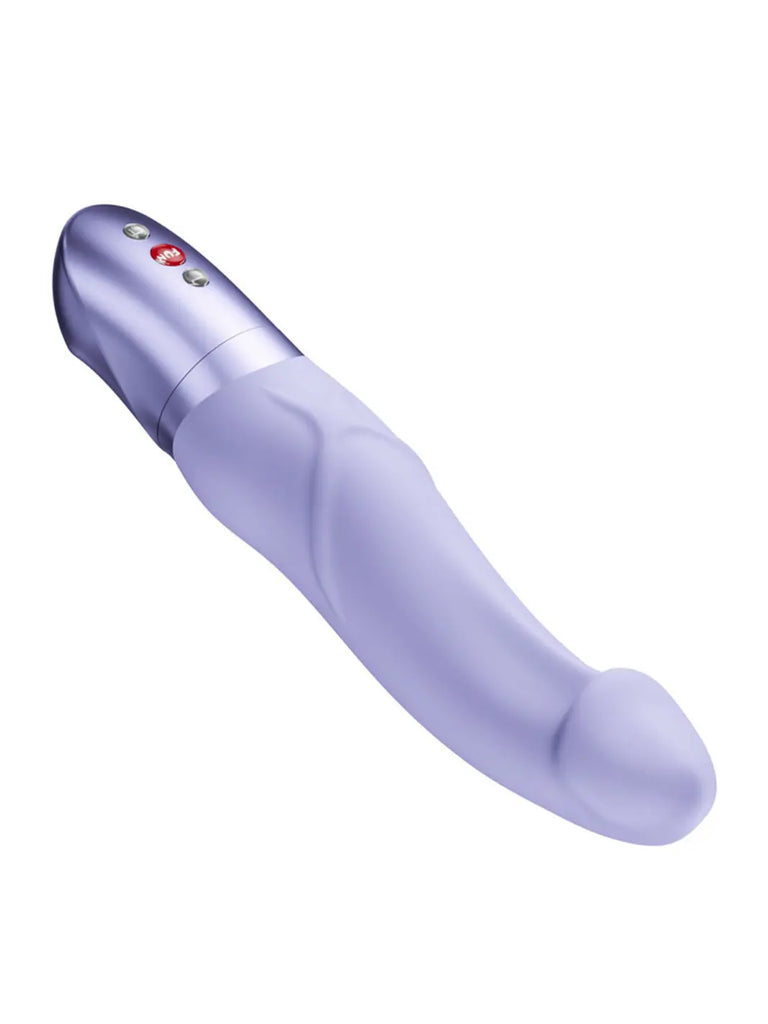 Angled view of the purple FUN FACTORY Mr Boss battery-powered internal vibrator