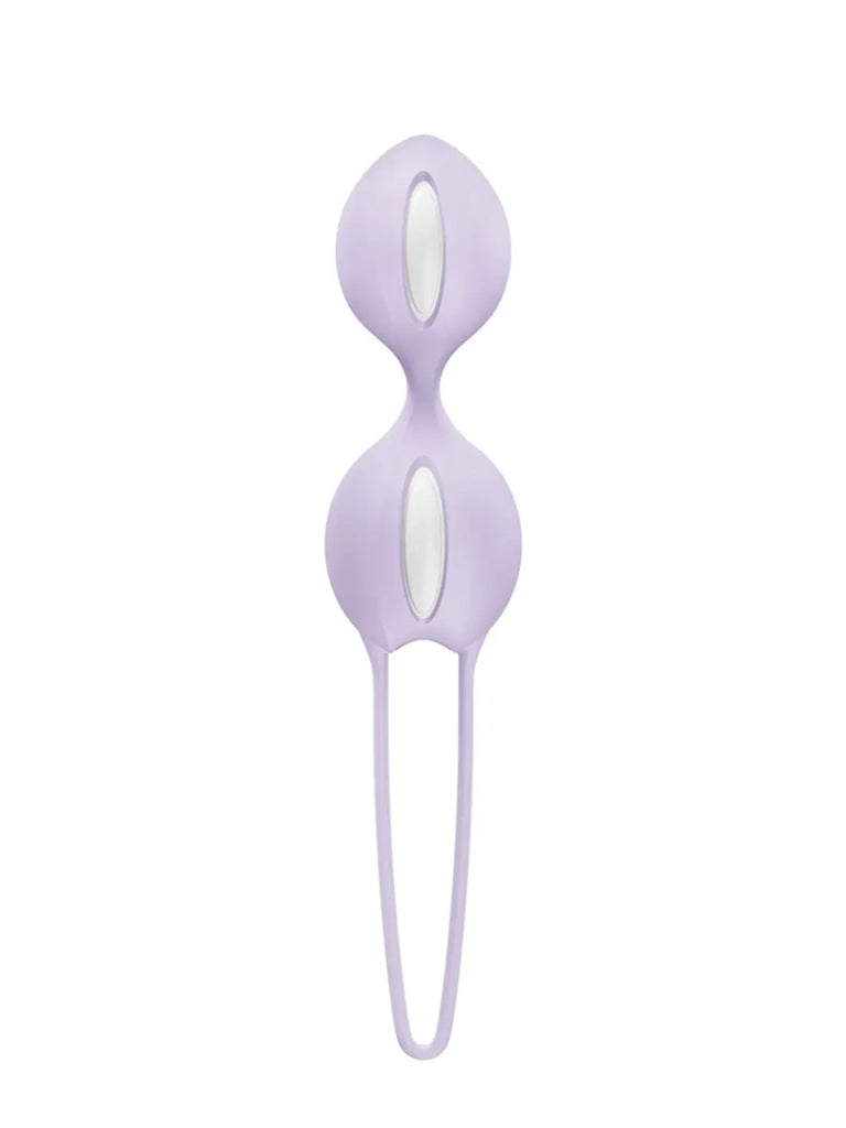 Front view of the purple FUN FACTORY Smartballs Duo showing its graduated double-ball design