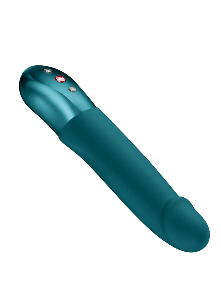 Petrol FUN FACTORY Stronic Real displayed horizontally to highlight its realistic curved silhouette