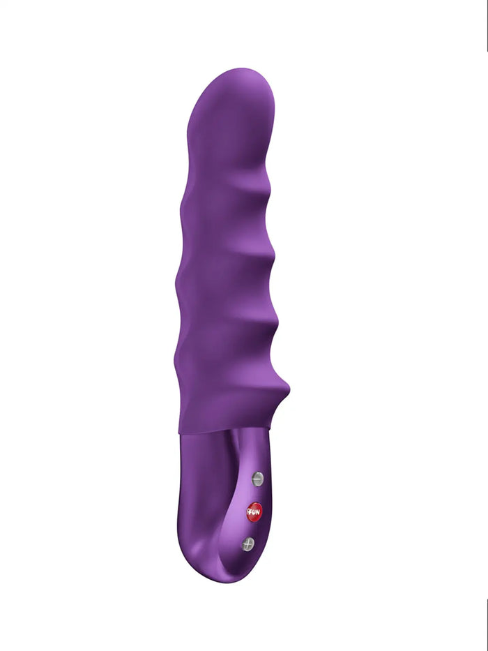 FUN FACTORY Stronic Surf in purple main view showing the textured silicone shaft and ergonomic control handle.