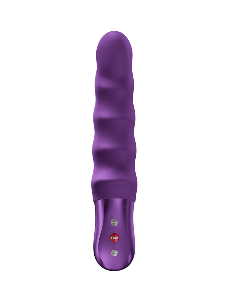 FUN FACTORY Stronic Surf in purple front view with ribbed silicone texture and easy-to-use control buttons.